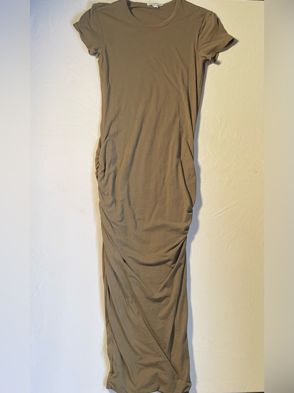 James Perse Olive Green Ruched Short Sleeve Maxi Dress